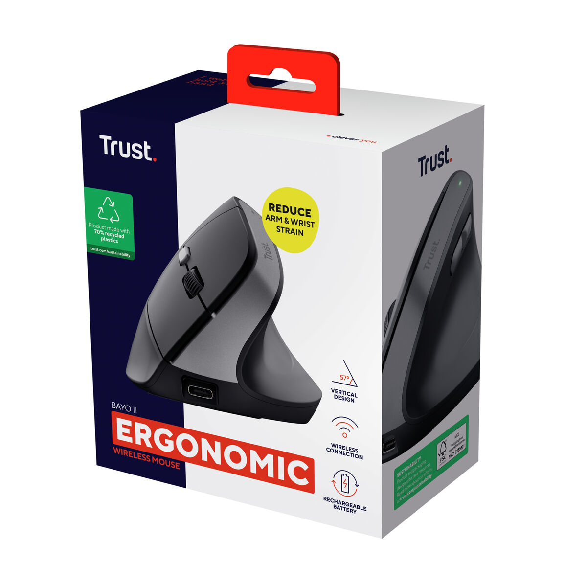 Ratón Ergonómico Óptico Trust Bayo II Negro